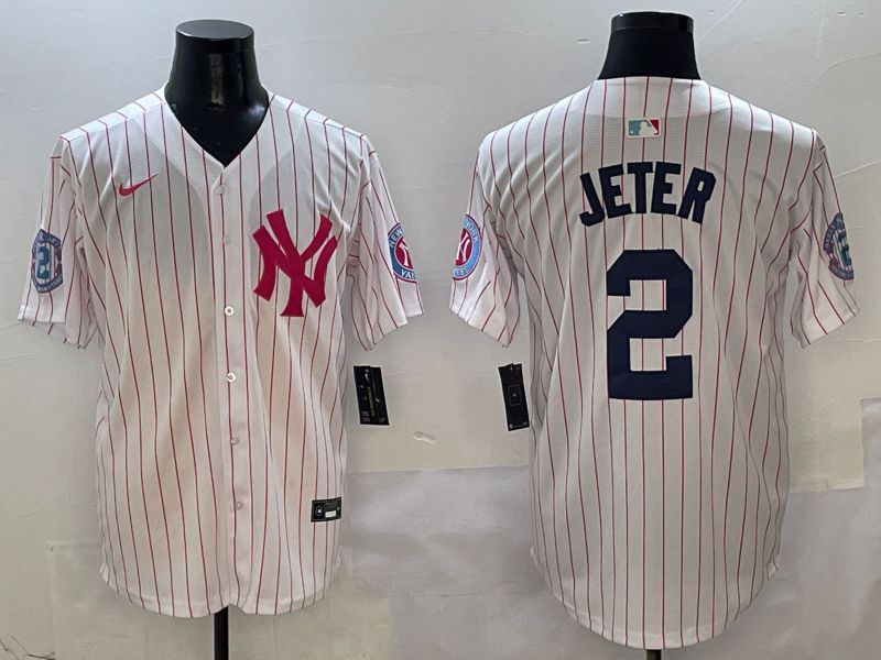 Men New York Yankees #2 Jeter White Stripe Jointly Name Nike 2025 MLB Jersey style 1->new york yankees->MLB Jersey